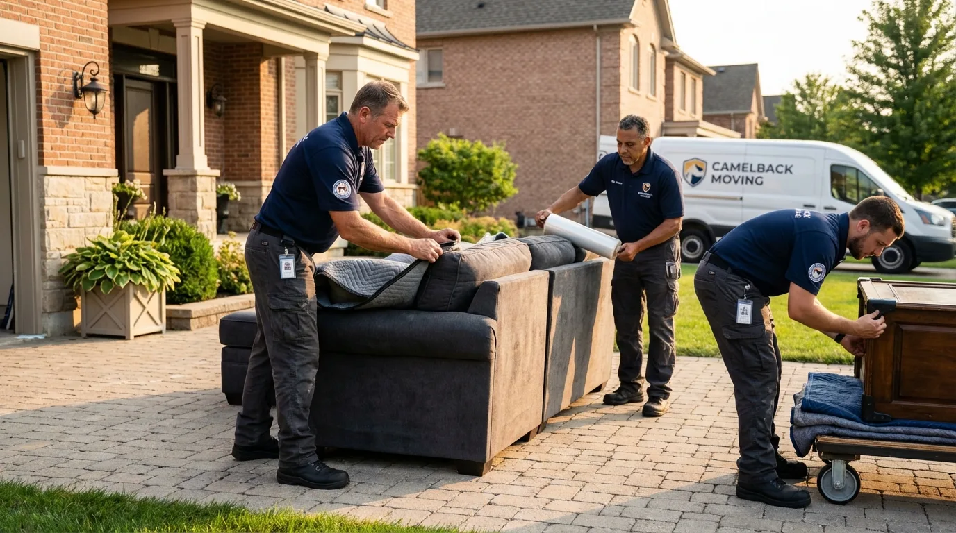 Large estate moving crew wrapping furniture in Santa Paula, CA